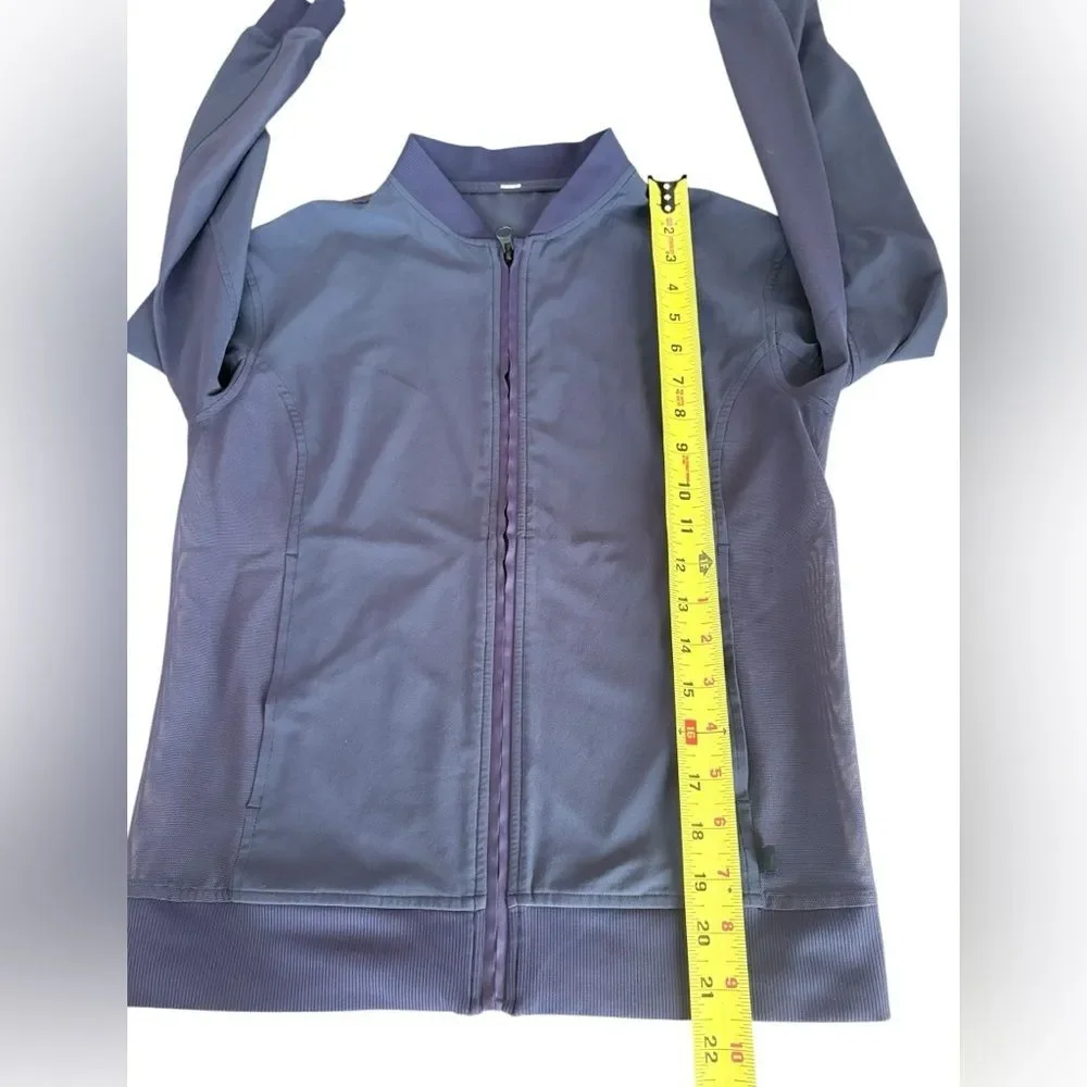 Lululemon Noir Jacket Full Zip Mock Neck Sheer Side Panels Cadet Blue Womens 4